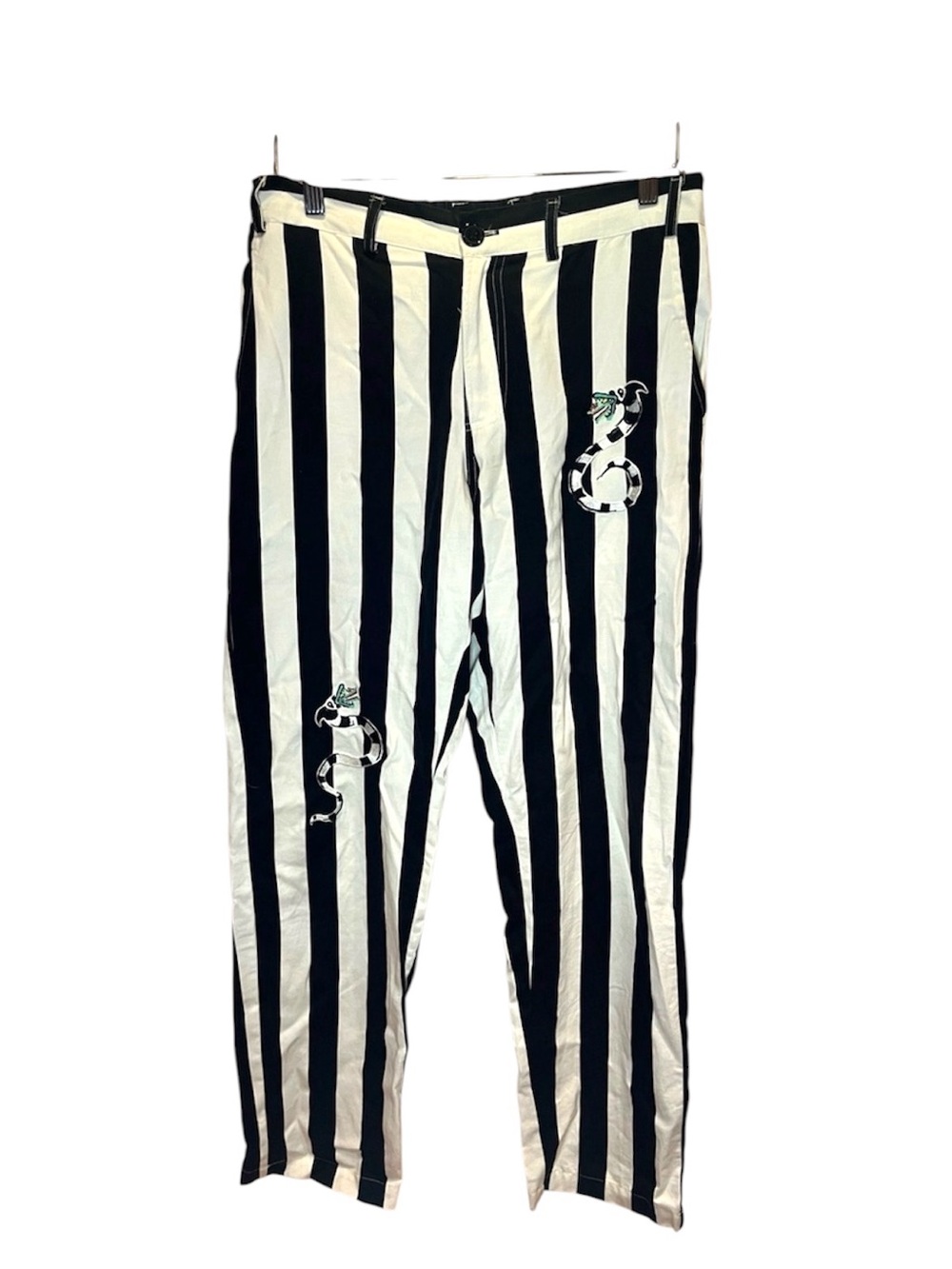 Beetlejuice x Forever 21 Men’s Striped Pants Black White Snake Patches